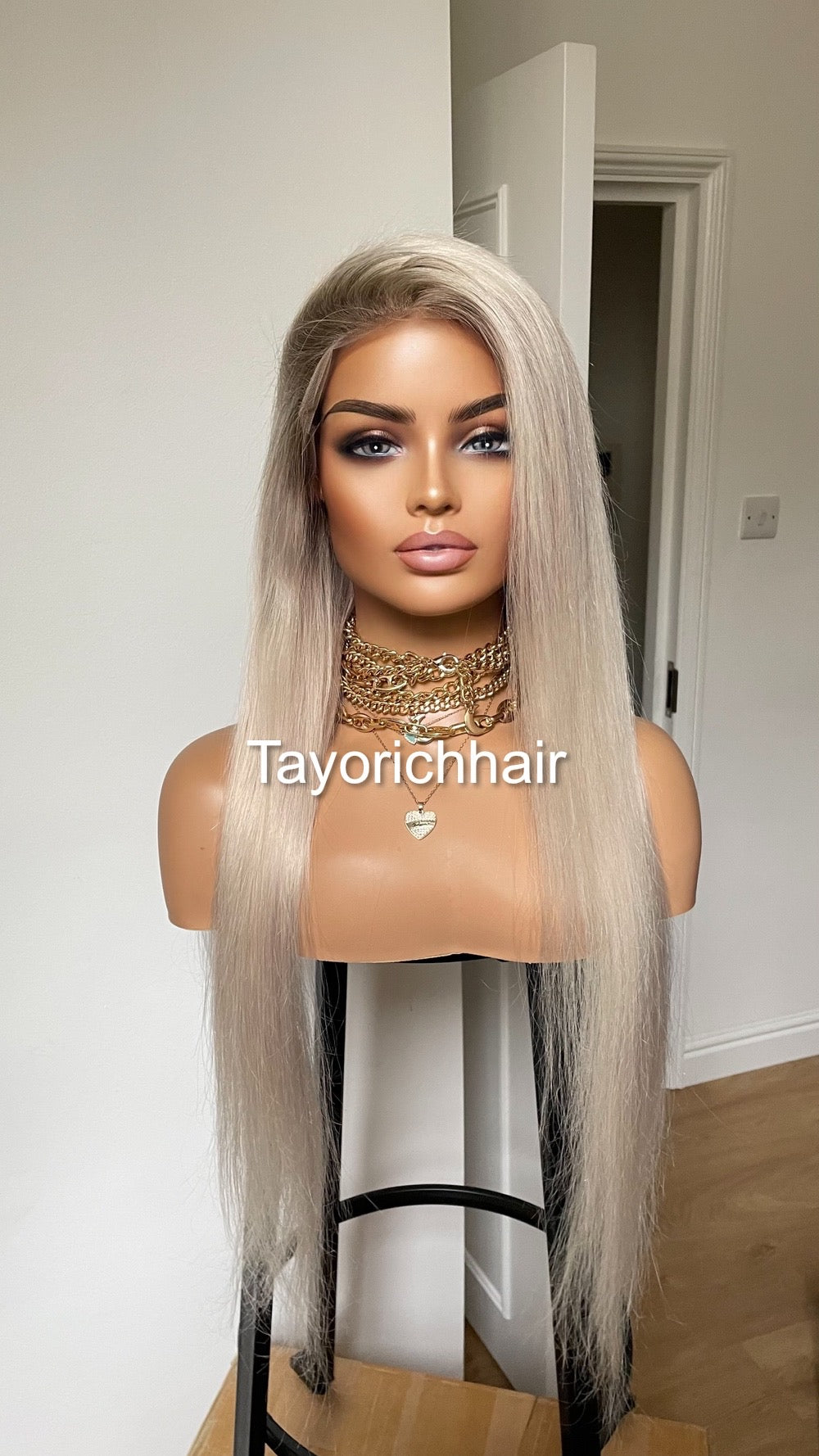 Alexis•Rooted Platinum Blonde Human Hair Wig•24 Inches Straight Hair With Dark Roots•HD Lace•200 Density Human Hair Wig By Tayorichhair