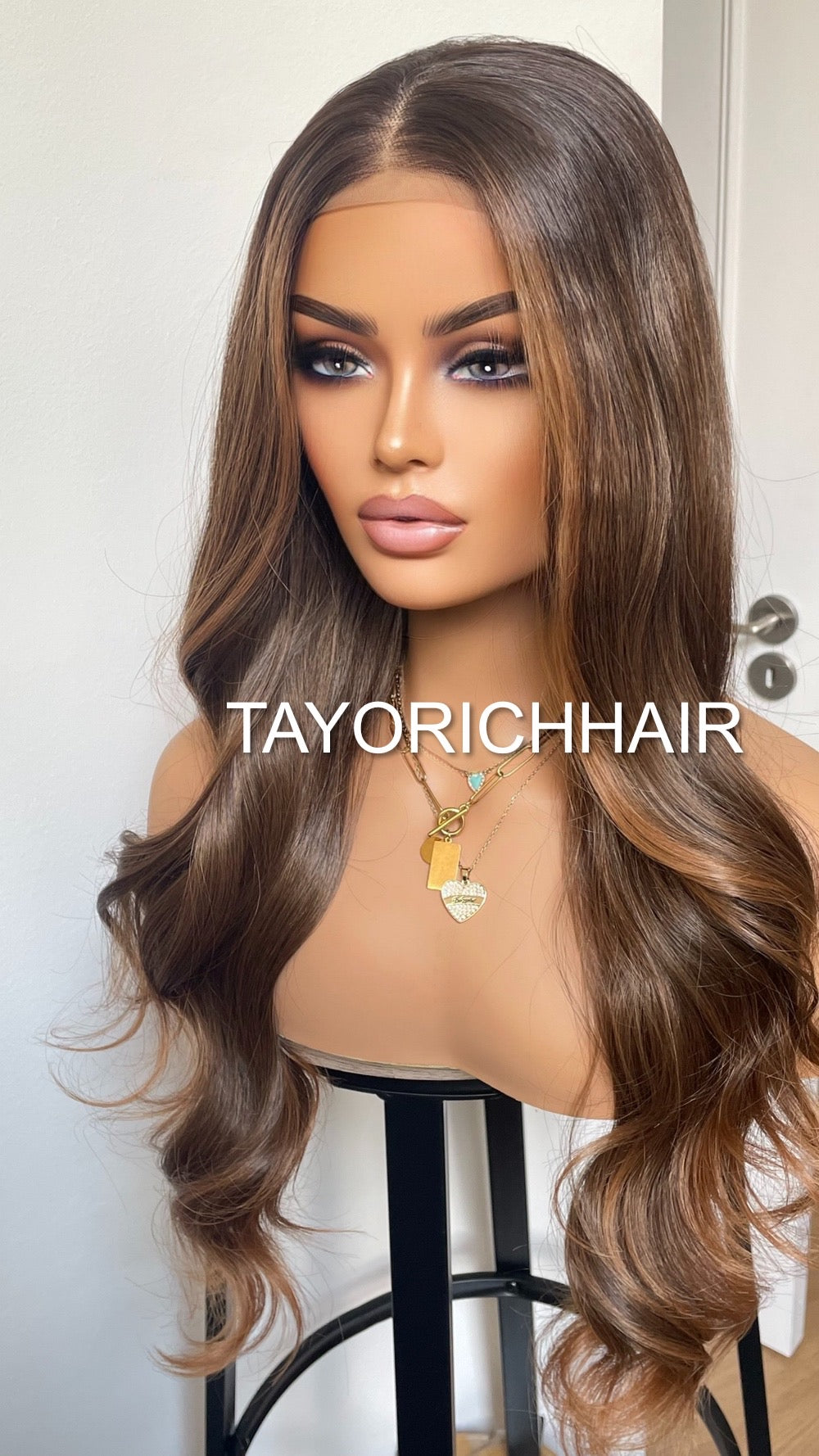 20 Inches Balayage Lace Front Wig/ 13x4 Wide Lace/ Black Roots Brown And Blonde Highlights/ Soft Narural Hair Synthetic Wig For Women