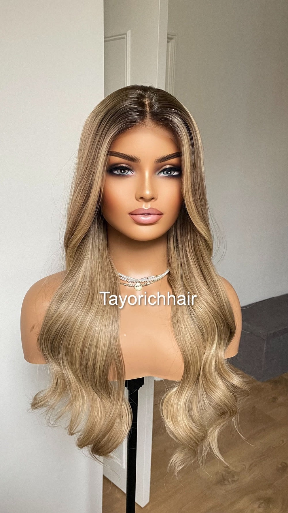 20 Inches Ash Blonde With Dark Roots/  Front Wig/ Natural Realistic Soft Synthetic Lace Wigs For Women/Ready To Ship Wigs