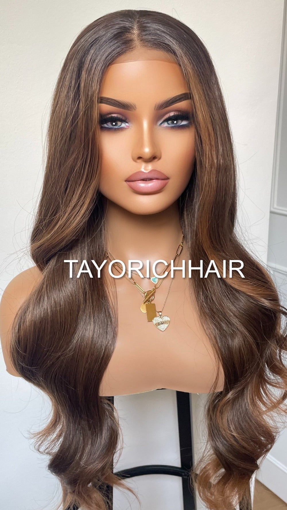 20 Inches Balayage Lace Front Wig/ 13x4 Wide Lace/ Black Roots Brown And Blonde Highlights/ Soft Narural Hair Synthetic Wig For Women