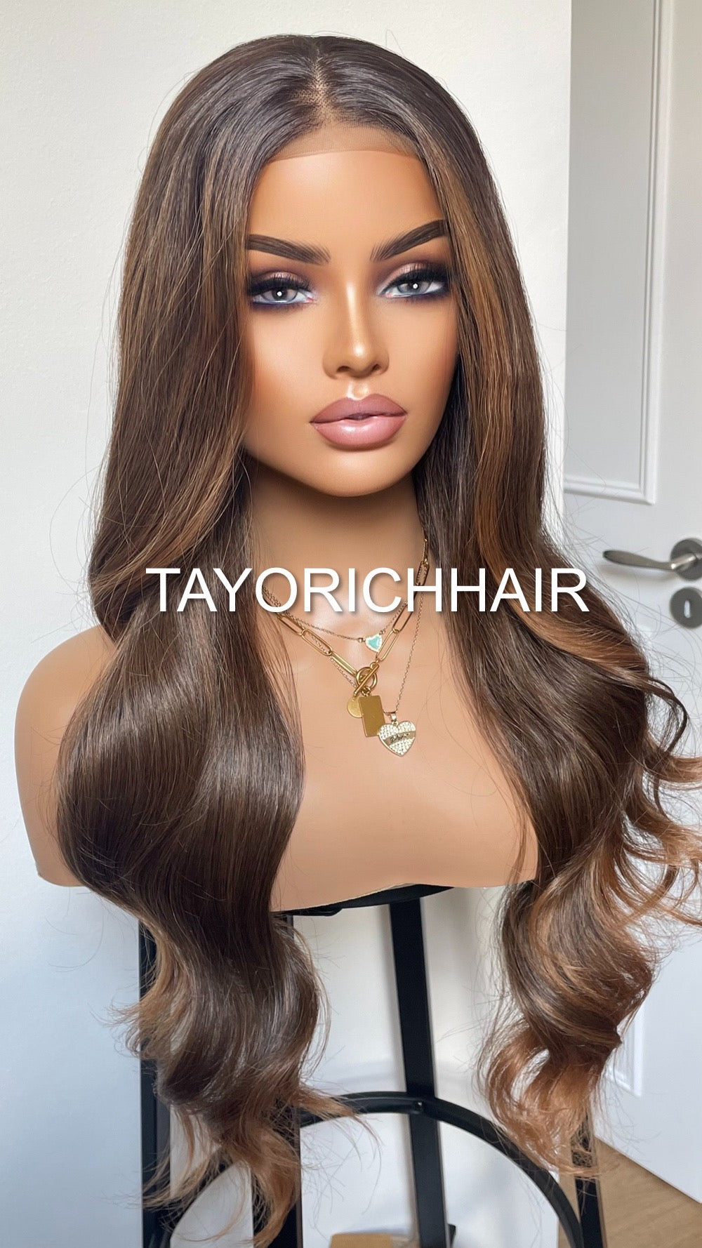 20 Inches Balayage Lace Front Wig/ 13x4 Wide Lace/ Black Roots Brown And Blonde Highlights/ Soft Narural Hair Synthetic Wig For Women