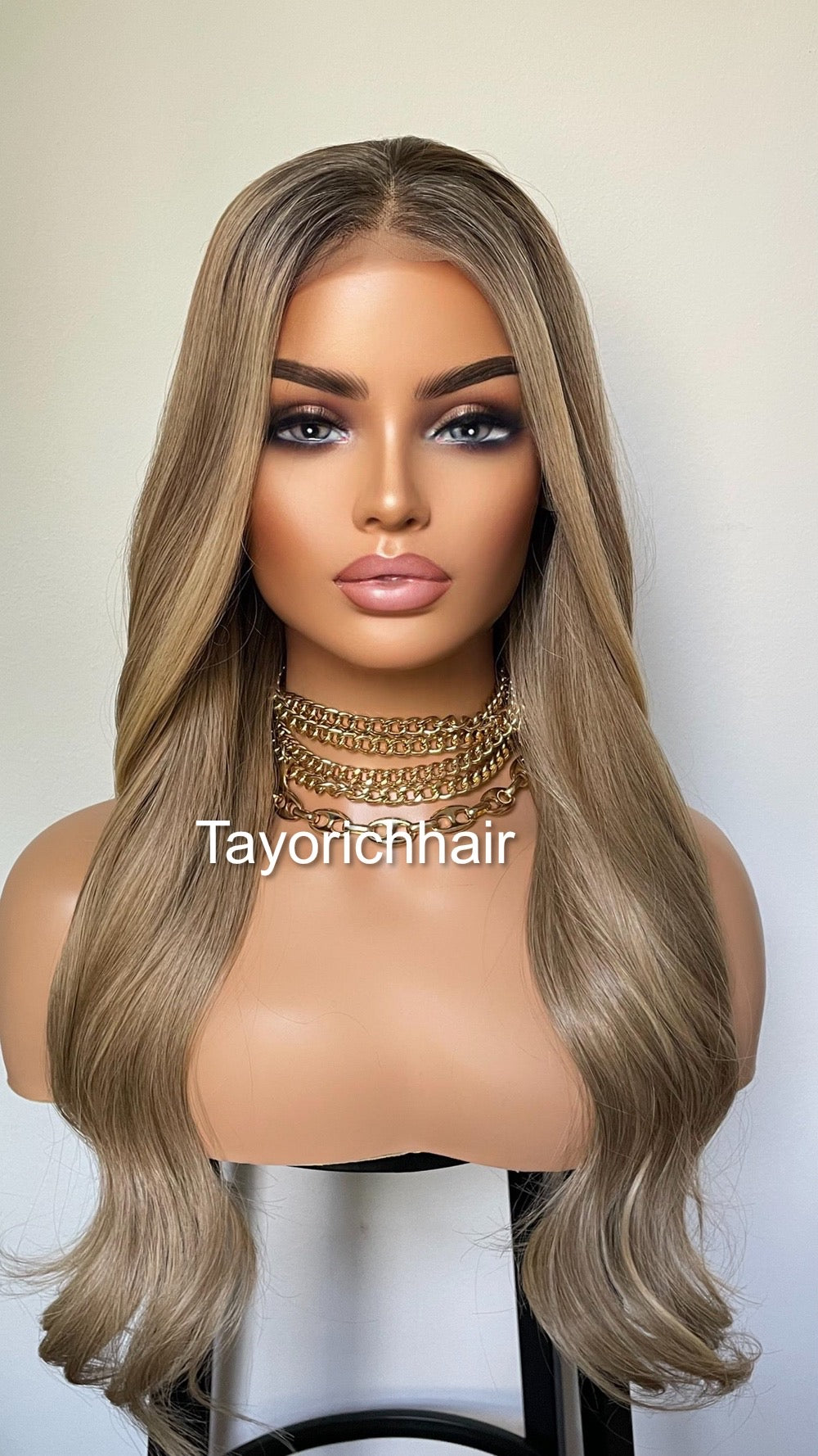 20 Inches Ash Blonde With Dark Roots/  Front Wig/ Natural Realistic Soft Synthetic Lace Wigs For Women/Ready To Ship Wigs