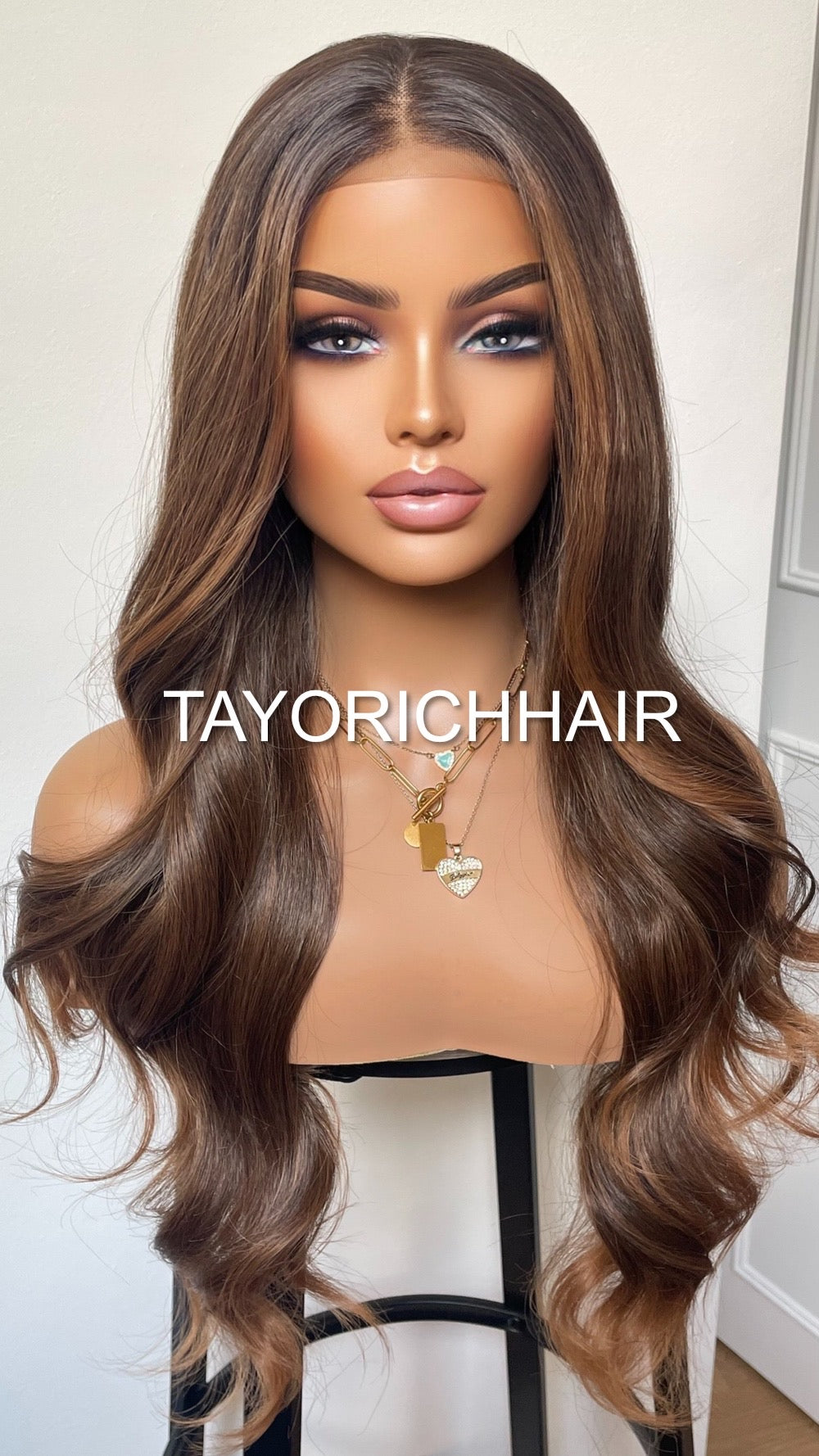 20 Inches Balayage Lace Front Wig/ 13x4 Wide Lace/ Black Roots Brown And Blonde Highlights/ Soft Narural Hair Synthetic Wig For Women