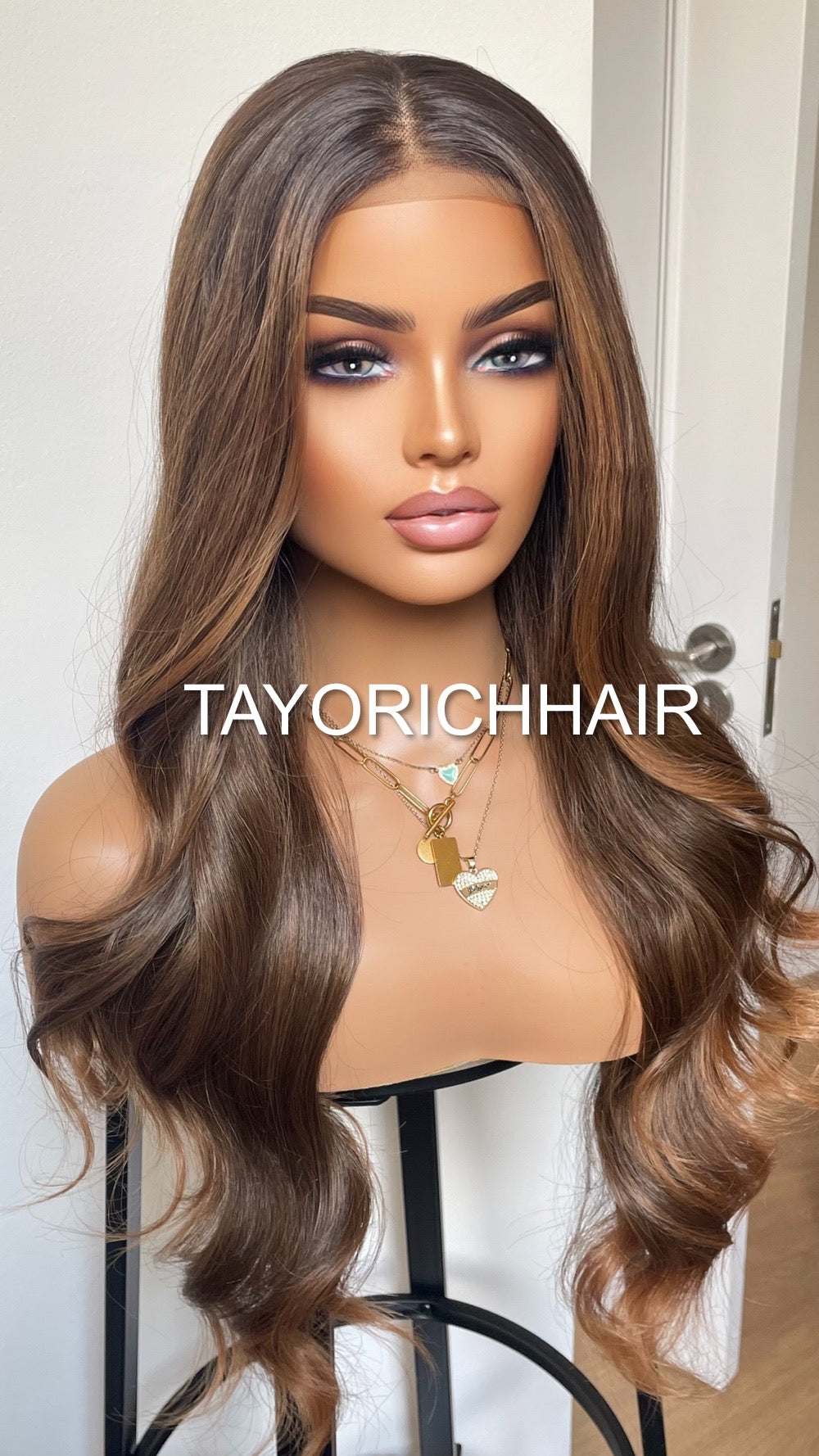 20 Inches Balayage Lace Front Wig/ 13x4 Wide Lace/ Black Roots Brown And Blonde Highlights/ Soft Narural Hair Synthetic Wig For Women