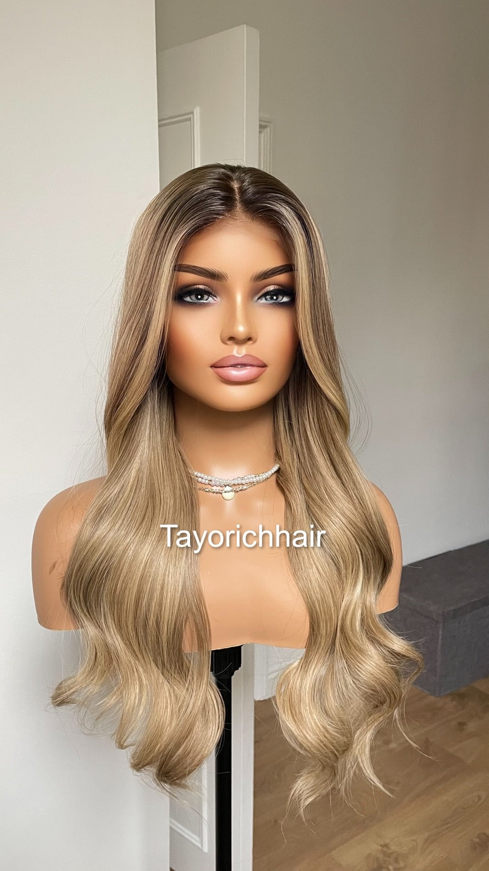 20 Inches Ash Blonde With Dark Roots/  Front Wig/ Natural Realistic Soft Synthetic Lace Wigs For Women/Ready To Ship Wigs