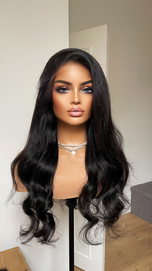 Black Human Hair Wig/Black HD Lace Frontal Real Hair Wig/Bleached Knots Wig/Preplucked Hairline Wig/Small Cap Size Wig/Beginner Friendly Wig