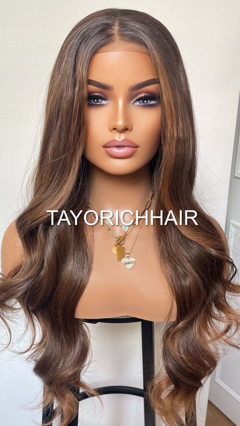 20 Inches Balayage Lace Front Wig/ 13x4 Wide Lace/ Black Roots Brown And Blonde Highlights/ Soft Narural Hair Synthetic Wig For Women