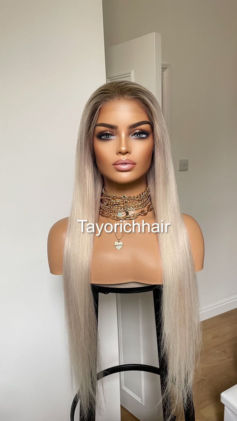 Alexis•Rooted Platinum Blonde Human Hair Wig•24 Inches Straight Hair With Dark Roots•HD Lace•200 Density Human Hair Wig By Tayorichhair