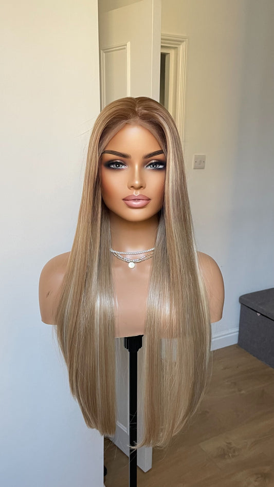 13x6 Mixed Honey Blonde Straight Hair Synthetic Lace Front Wig For Women