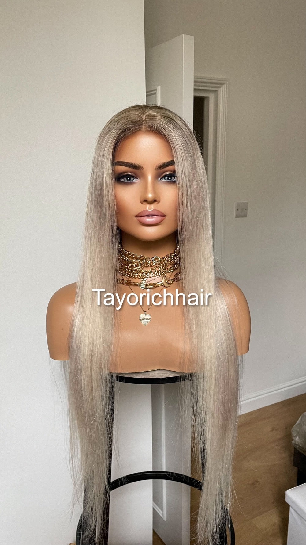 Alexis•Rooted Platinum Blonde Human Hair Wig•24 Inches Straight Hair With Dark Roots•HD Lace•200 Density Human Hair Wig By Tayorichhair