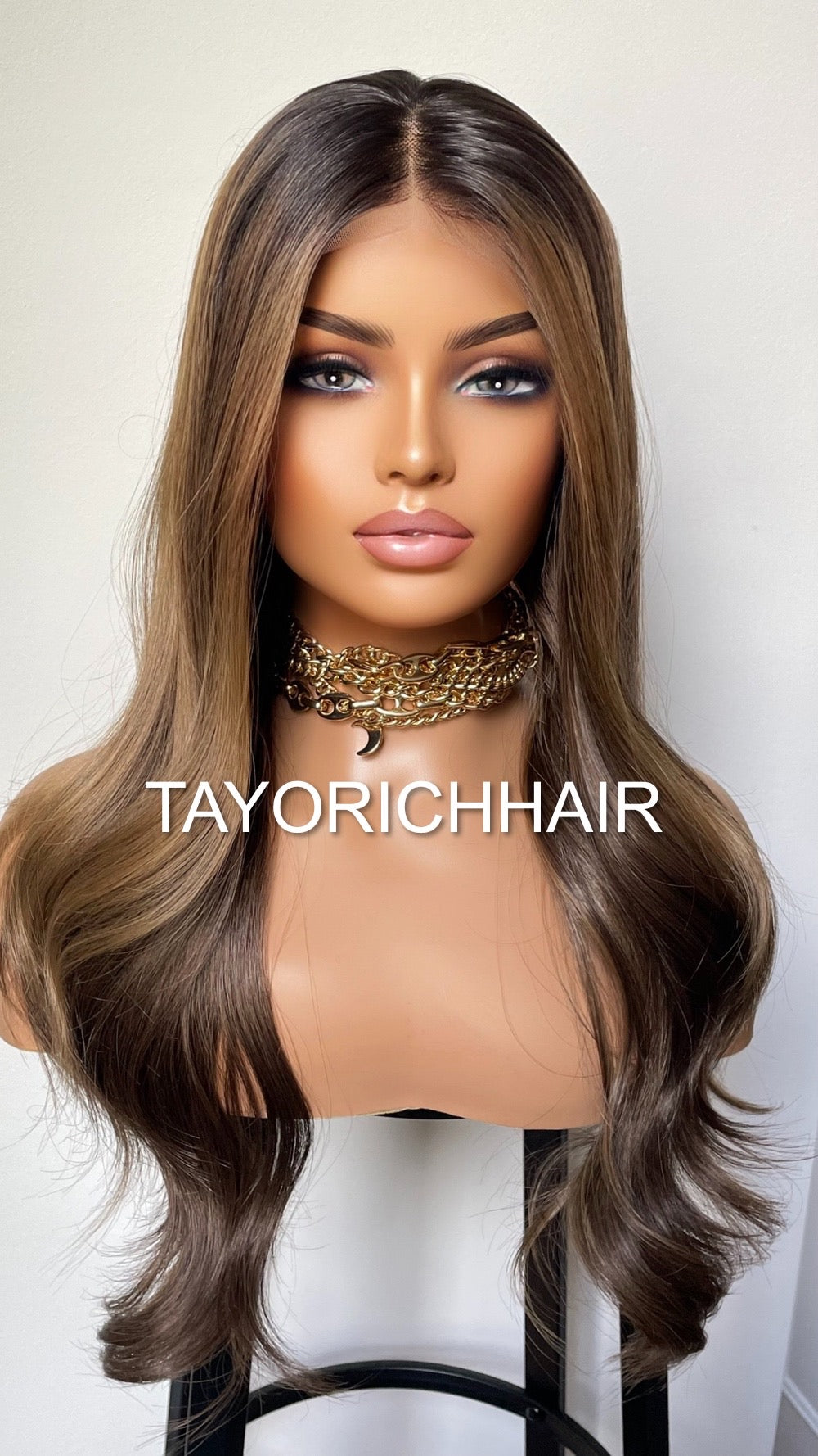 20 Inches Balayage Lace Front Wig/ 13x4 Wide Lace/ Black Roots Brown And Blonde Highlights/ Soft Narural Hair Synthetic Wig For Women