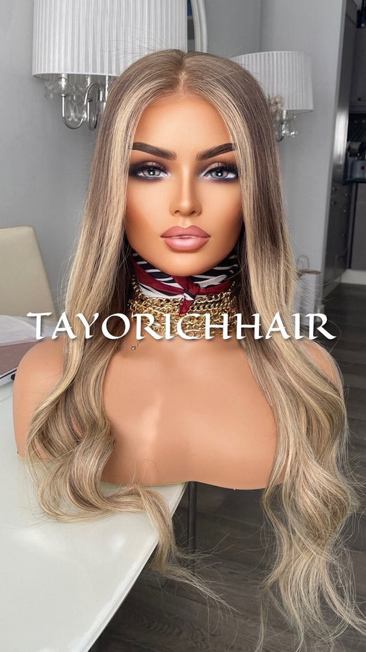 Real Hair Lace Front Wig Dark Ash Blonde Mixed With Light Golden Blonde/Mixed Blonde Hair Lace Wig For Daily Wear