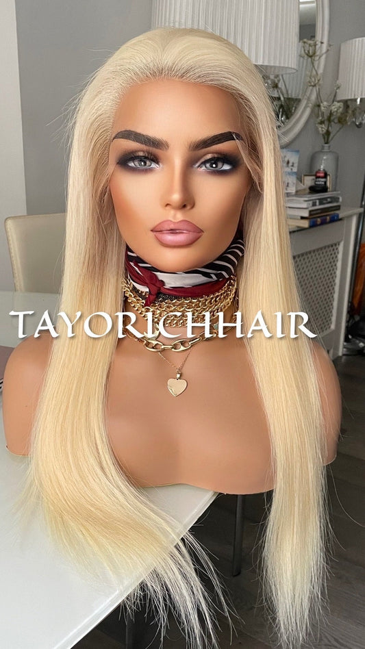 Straight Blonde Real Hair Lace Front Wig 13x4 Lace /Straight Long Real Hair Wig For Women/ Beginner Friendly Wig In 22 Inches