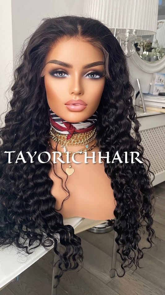 Black Curly Lace Front Human Hair Wig/ Long  Curly Long 24 Inches Lace Wig For Daily wear/ Exotic Curls 13x4 HD Lace Wig