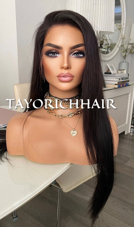 Black HD Lace Front Wig 13X4 Real Hair Wig / Natural Straight Texture / 24 Inches Black Long Real Hair Wig/ 180 Density Lace Front Wig